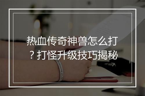 热血传奇神兽怎么打?打怪升级技巧揭秘