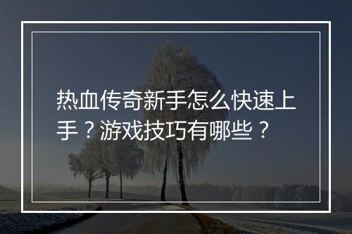 热血传奇新手怎么快速上手？游戏技巧有哪些？