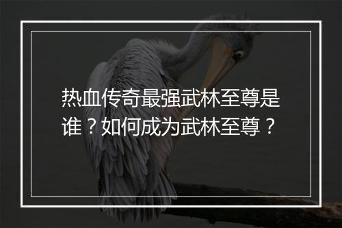 热血传奇最强武林至尊是谁？如何成为武林至尊？