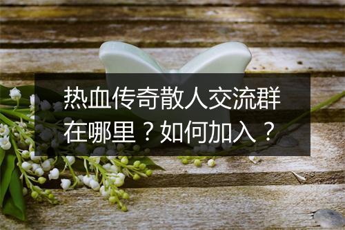 热血传奇散人交流群在哪里？如何加入？