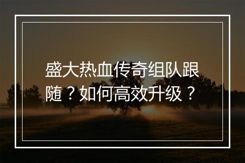 盛大热血传奇组队跟随？如何高效升级？
