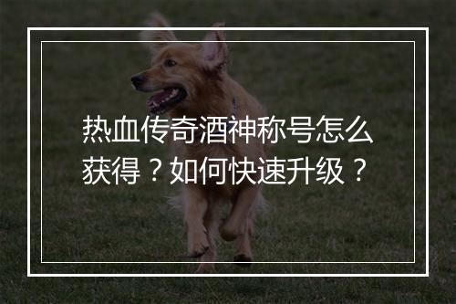 热血传奇酒神称号怎么获得？如何快速升级？