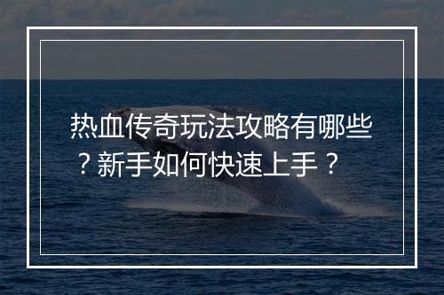 热血传奇玩法攻略有哪些？新手如何快速上手？