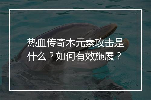 热血传奇木元素攻击是什么？如何有效施展？