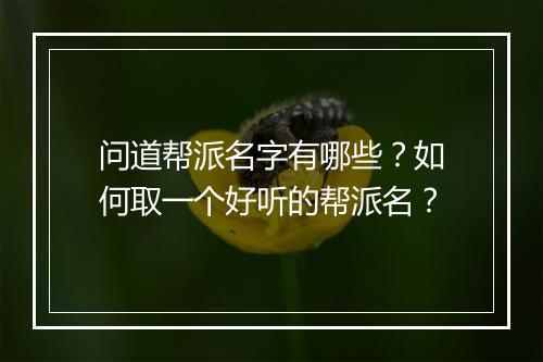 问道帮派名字有哪些？如何取一个好听的帮派名？