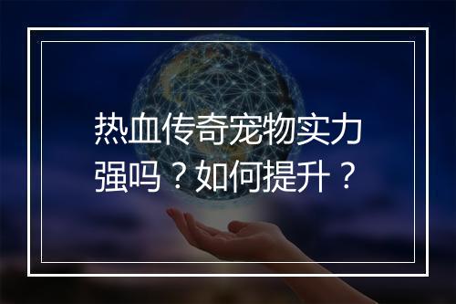 热血传奇宠物实力强吗？如何提升？