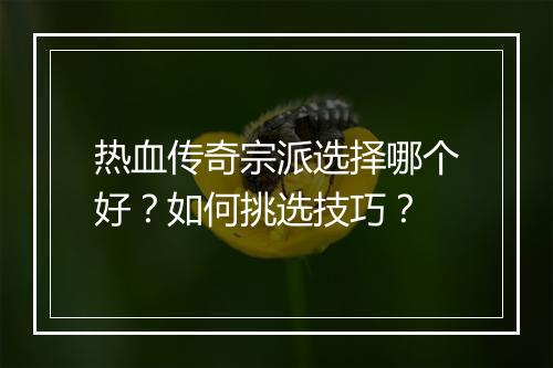 热血传奇宗派选择哪个好？如何挑选技巧？