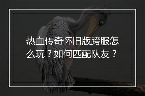热血传奇怀旧版跨服怎么玩？如何匹配队友？