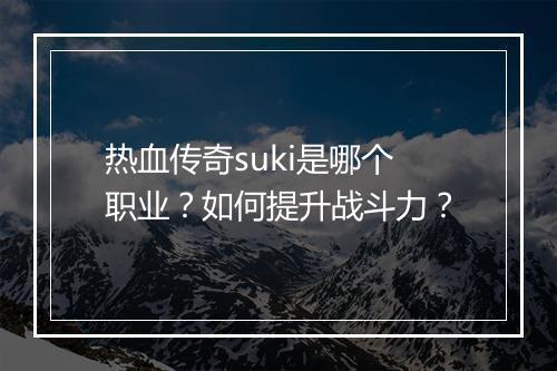 热血传奇suki是哪个职业？如何提升战斗力？