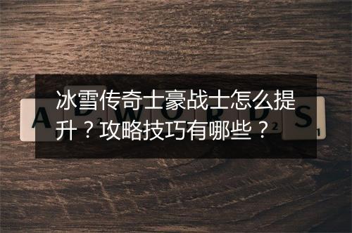 冰雪传奇士豪战士怎么提升？攻略技巧有哪些？
