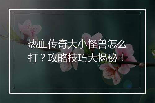 热血传奇大小怪兽怎么打？攻略技巧大揭秘！