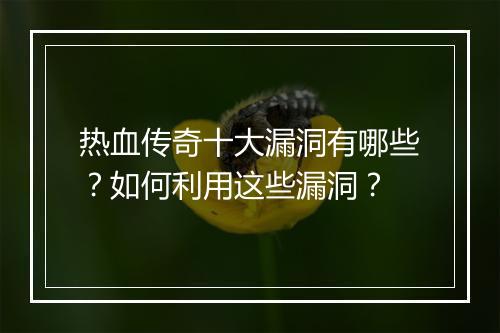 热血传奇十大漏洞有哪些？如何利用这些漏洞？