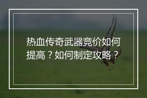 热血传奇武器竞价如何提高？如何制定攻略？