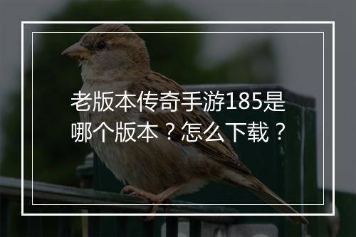 老版本传奇手游185是哪个版本？怎么下载？
