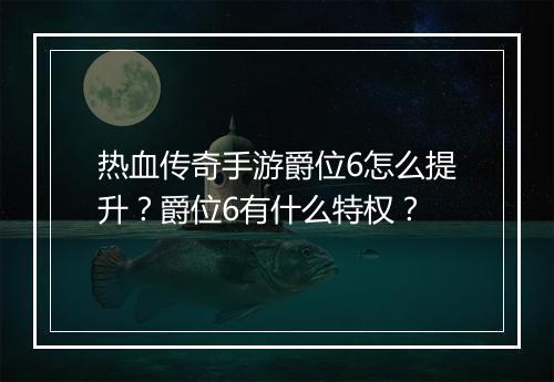 热血传奇手游爵位6怎么提升？爵位6有什么特权？
