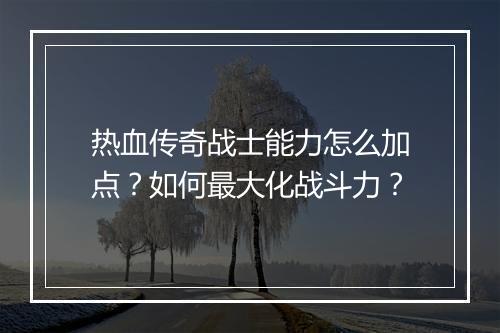 热血传奇战士能力怎么加点？如何最大化战斗力？
