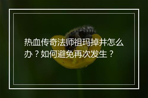 热血传奇法师祖玛掉井怎么办？如何避免再次发生？