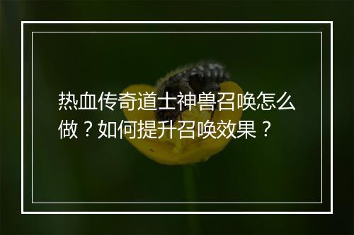热血传奇道士神兽召唤怎么做？如何提升召唤效果？
