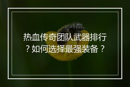热血传奇团队武器排行？如何选择最强装备？