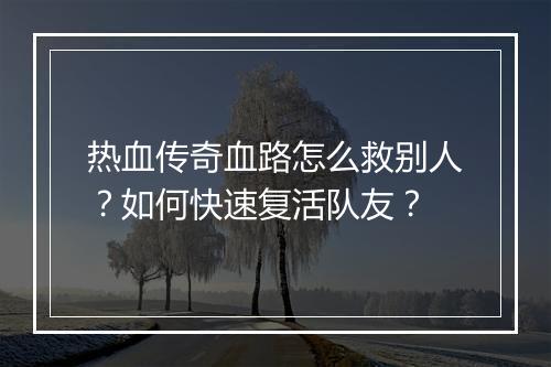 热血传奇血路怎么救别人？如何快速复活队友？