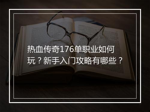 热血传奇176单职业如何玩？新手入门攻略有哪些？