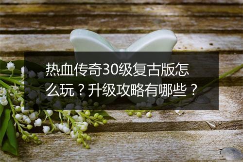 热血传奇30级复古版怎么玩？升级攻略有哪些？