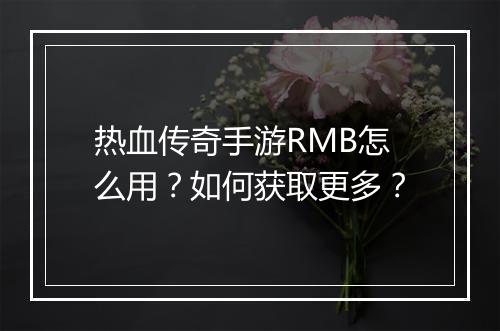 热血传奇手游RMB怎么用？如何获取更多？