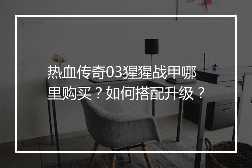热血传奇03猩猩战甲哪里购买？如何搭配升级？
