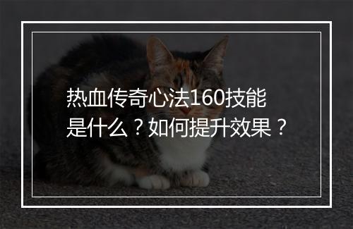 热血传奇心法160技能是什么？如何提升效果？