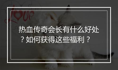 热血传奇会长有什么好处？如何获得这些福利？