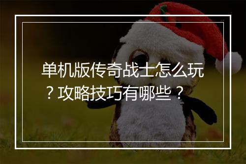 单机版传奇战士怎么玩？攻略技巧有哪些？