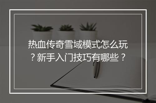 热血传奇雪域模式怎么玩？新手入门技巧有哪些？