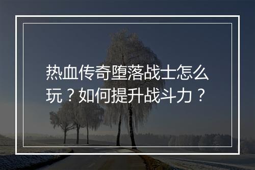 热血传奇堕落战士怎么玩？如何提升战斗力？