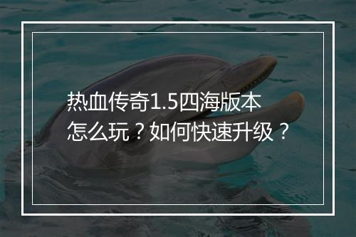 热血传奇1.5四海版本怎么玩？如何快速升级？