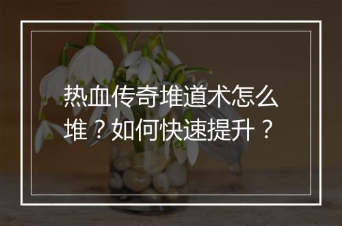 热血传奇堆道术怎么堆？如何快速提升？