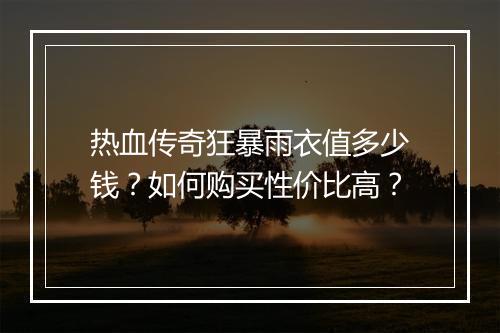 热血传奇狂暴雨衣值多少钱？如何购买性价比高？