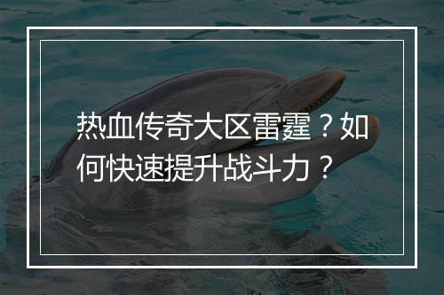 热血传奇大区雷霆？如何快速提升战斗力？