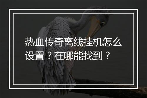 热血传奇离线挂机怎么设置？在哪能找到？