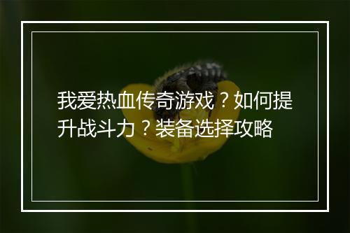 我爱热血传奇游戏？如何提升战斗力？装备选择攻略