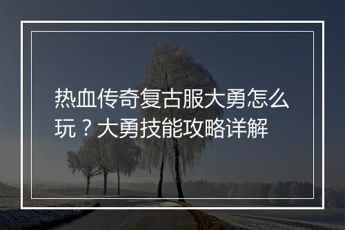 热血传奇复古服大勇怎么玩？大勇技能攻略详解