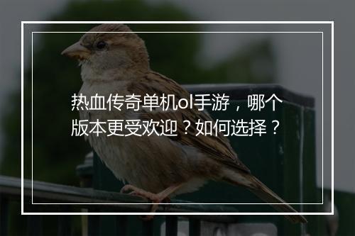 热血传奇单机ol手游，哪个版本更受欢迎？如何选择？