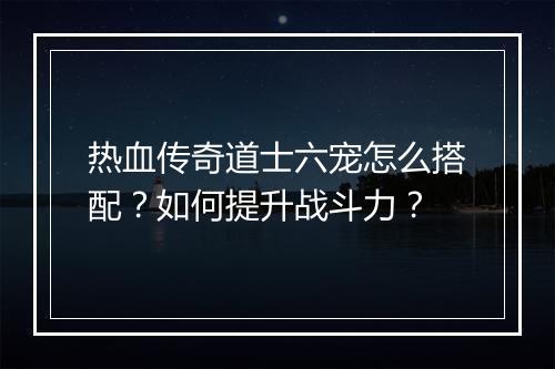 热血传奇道士六宠怎么搭配？如何提升战斗力？