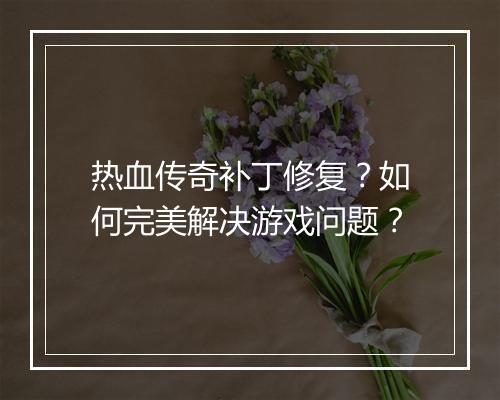 热血传奇补丁修复？如何完美解决游戏问题？