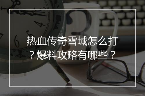 热血传奇雪域怎么打？爆料攻略有哪些？