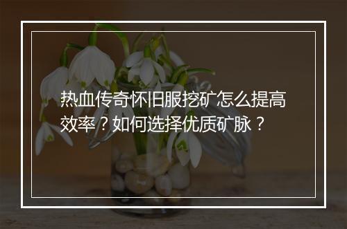 热血传奇怀旧服挖矿怎么提高效率？如何选择优质矿脉？