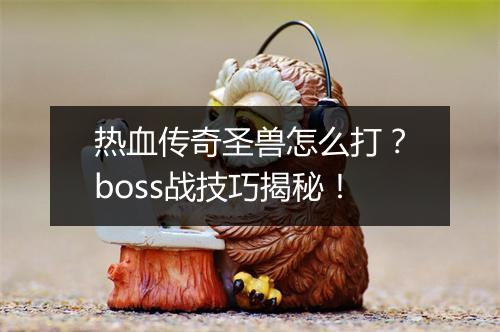 热血传奇圣兽怎么打？boss战技巧揭秘！