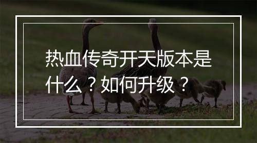 热血传奇开天版本是什么？如何升级？