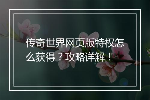传奇世界网页版特权怎么获得？攻略详解！