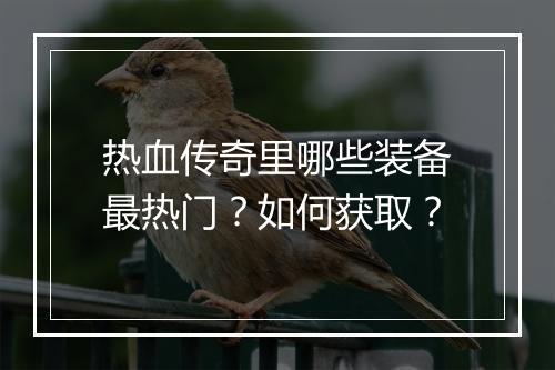 热血传奇里哪些装备最热门？如何获取？