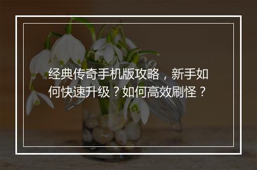 经典传奇手机版攻略，新手如何快速升级？如何高效刷怪？